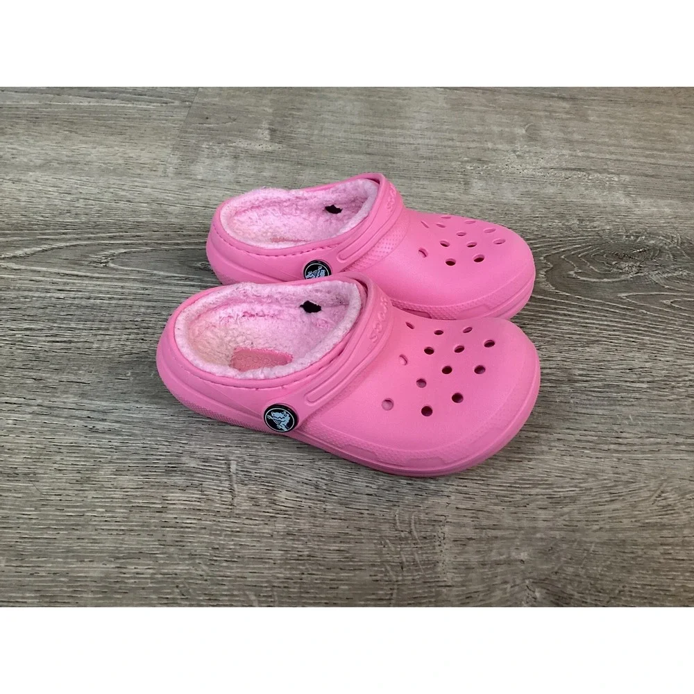 Crocs Youth Girls Size 11 C11 Faux Fur Lined Pink Slip On Comfort Shoes 203506